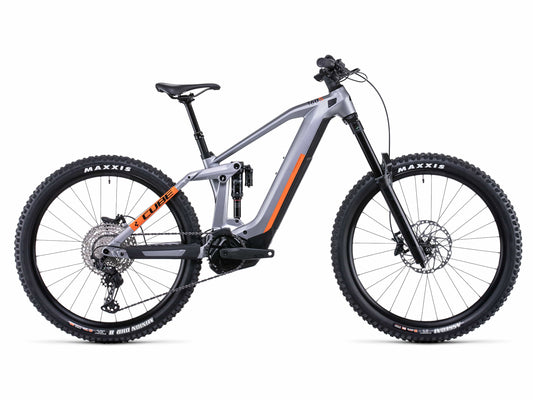 Cube Stereo Hybrid 160 HPC SL 625 electric bike polarsilver and orange profile on Fly Rides