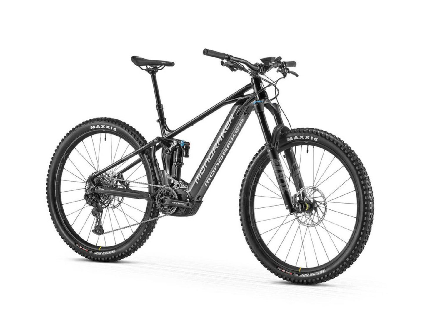 Mondraker Crafty R electric mountain bike black and graphite front quarterview on white background on Fly Rides