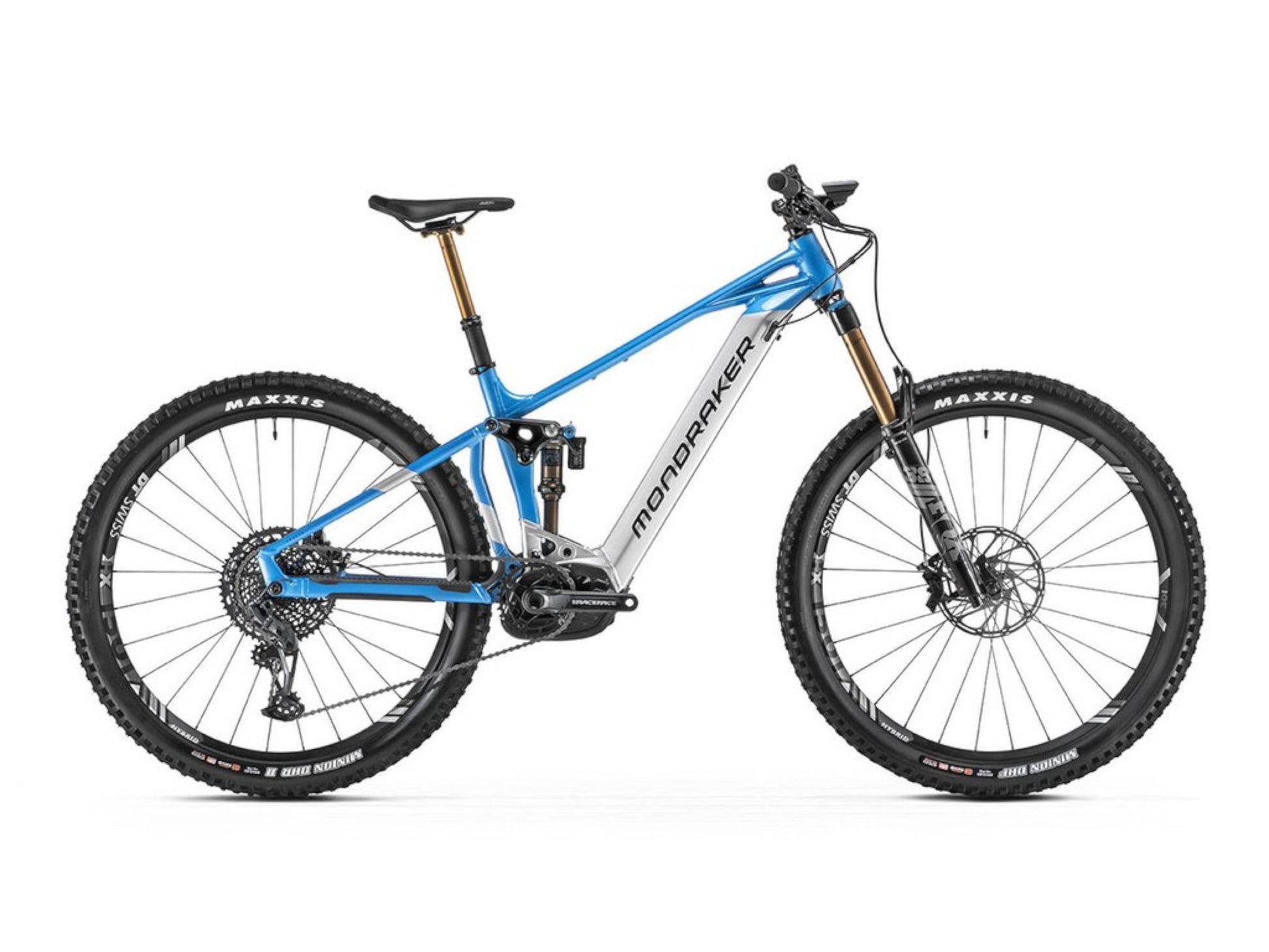 Mondraker Crafty RR electric mountain bike Marlin Blue and Racing Silver profile white background on Fly Rides