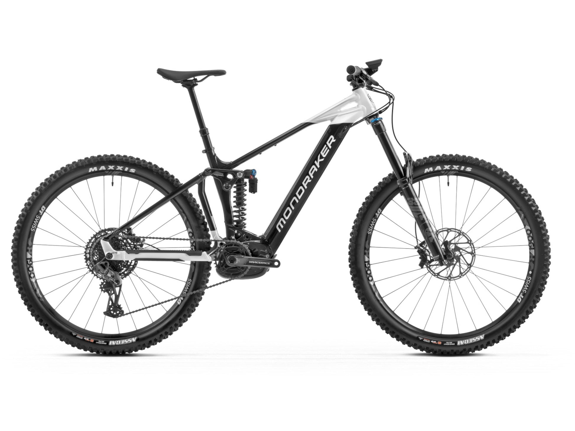 Mondraker Level R electric mountain bike black and dirty white profile on white background on Fly Rides